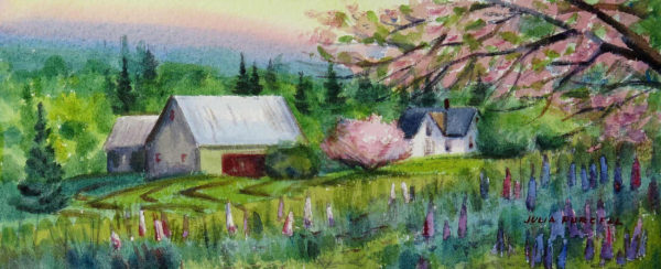Apple Blossoms and Lupins